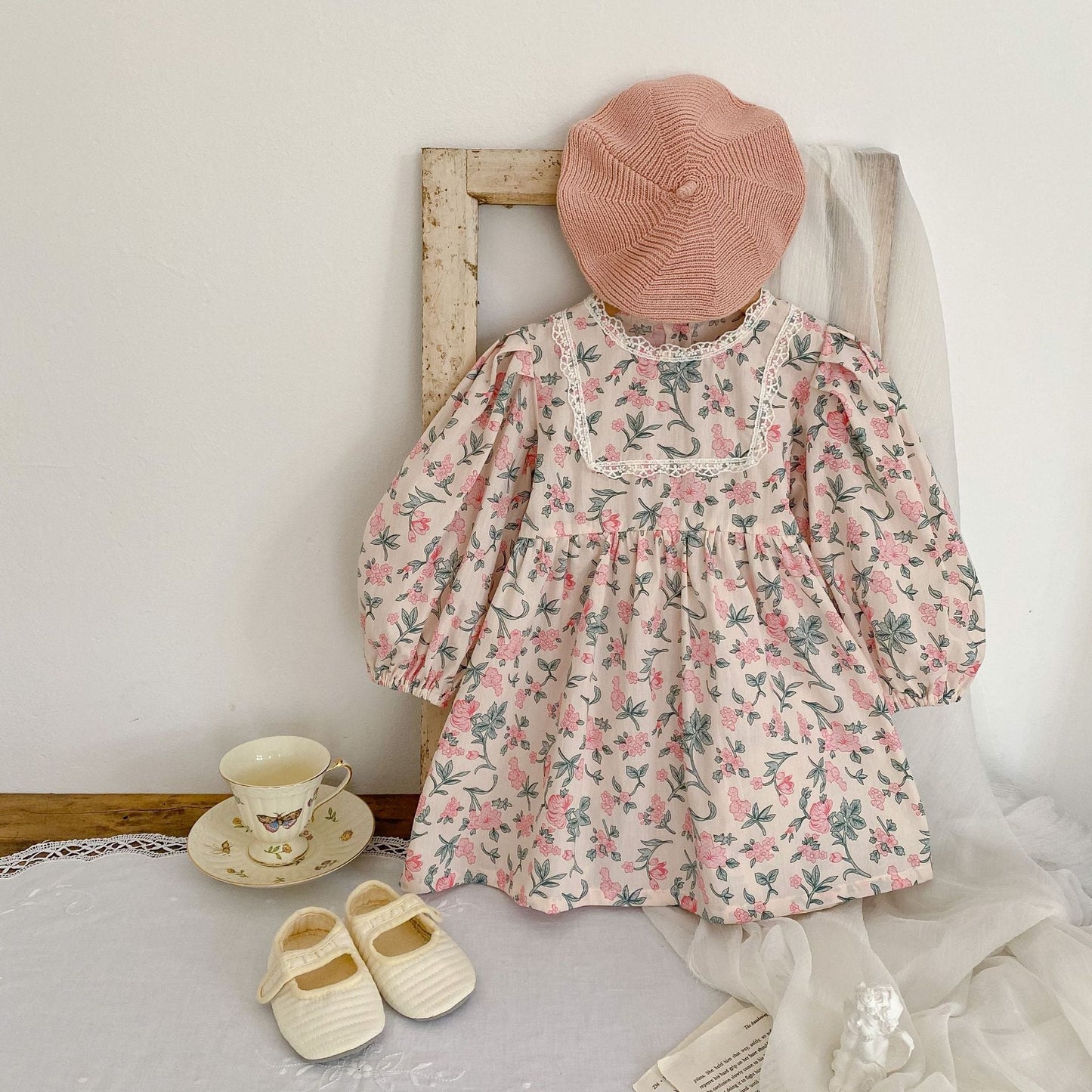 Baby Girl Flower Print Pattern Mesh Patchwork Design Onesies or Dress-5